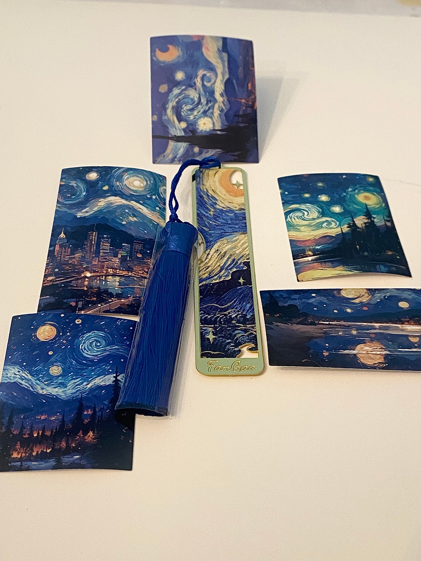 Blue Tassle Oil Painting Metal Bookmark With Oil Painting Stickers