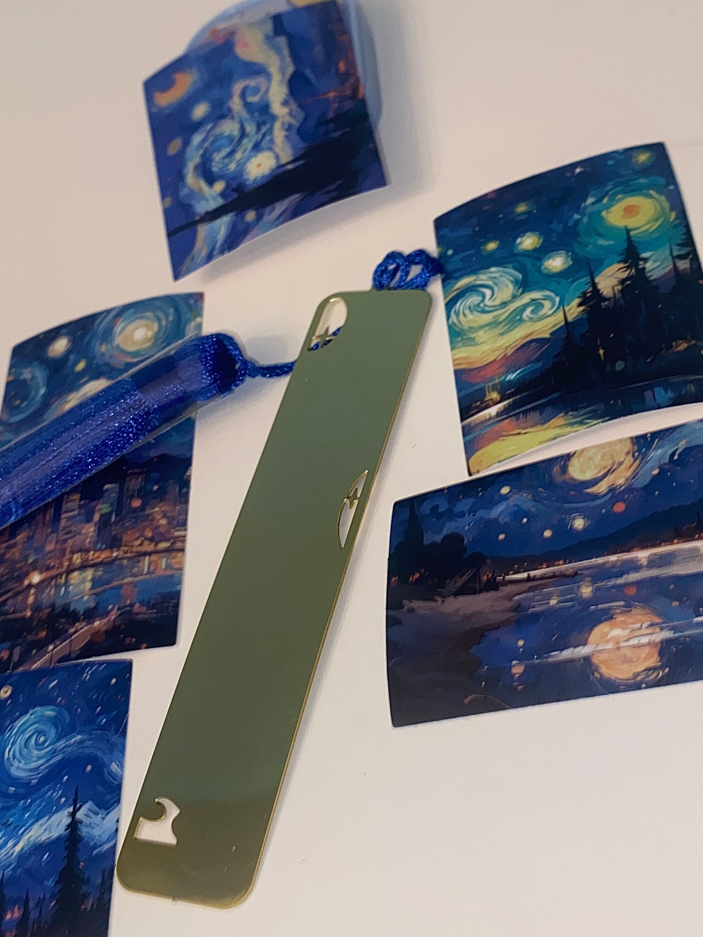 Blue Tassle Oil Painting Metal Bookmark With Oil Painting Stickers